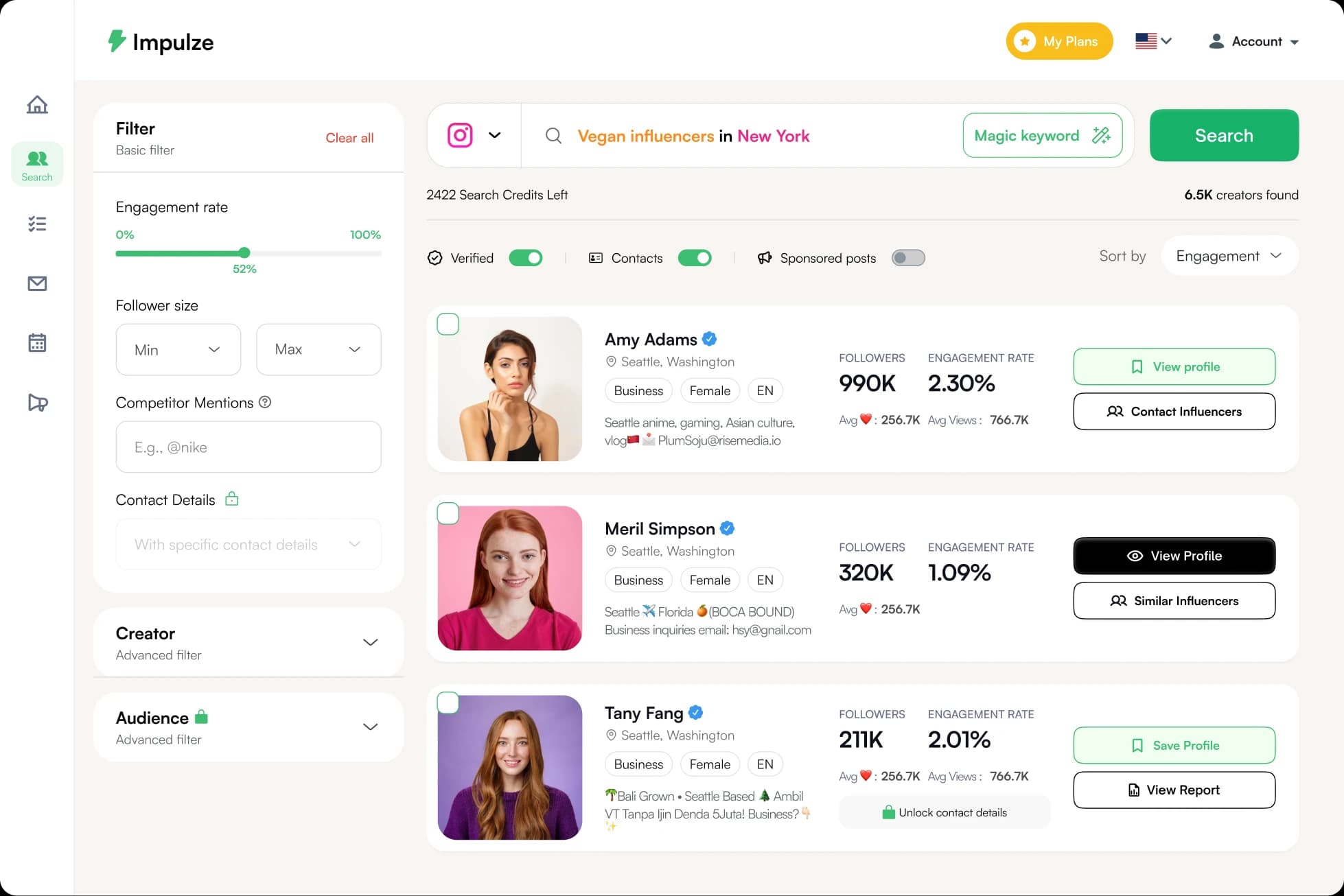 The impulze.ai dashboard, for brands